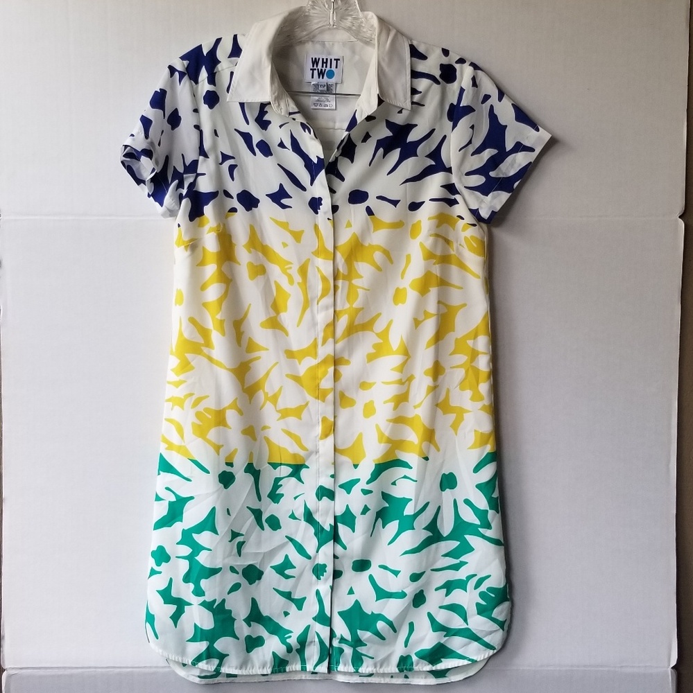 Whit Two Abstract Print Button Down Tunic Dress